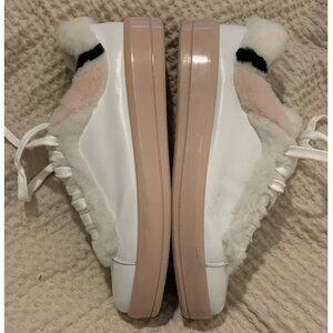 PRADA Shearling Trimmed White and Orchid Lowtop Sneakers - Size 41